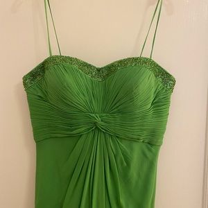 Size 2- Long, Strapless, Green Crepe, with Beading - Aidan Mattox